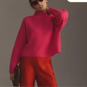 Anthropologie The Enza Ribbed Cashmere Sweater Crop Long-Sleeve Pink Small